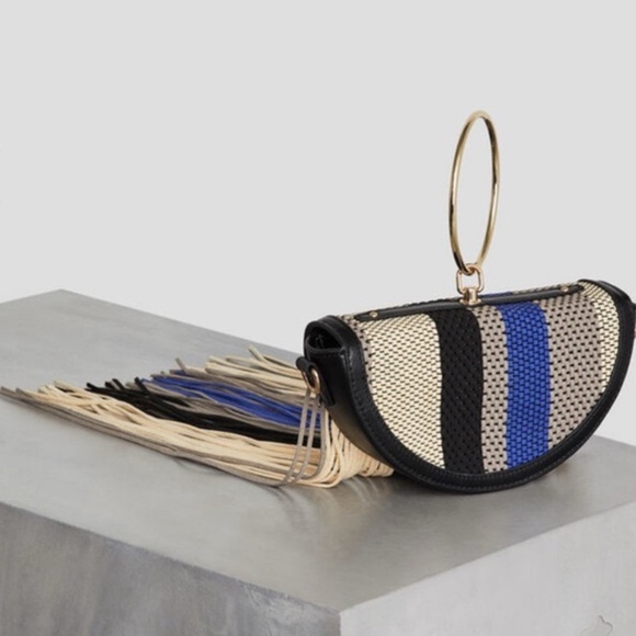 BCBGMaxAzria Handbags - BCBG Max Azria Kora Blue Multi Leather Fringe Wristlet